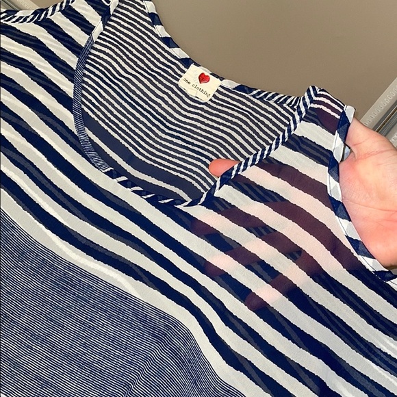 Sheer Blue and White Striped Cold Shoulder Top - Picture 6 of 7